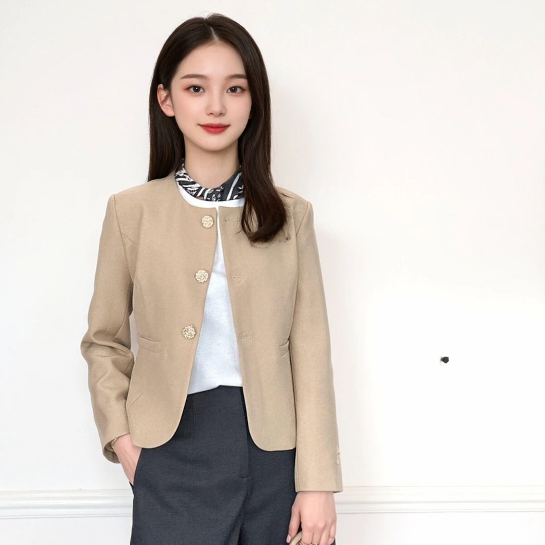 时尚气质小个子西装外套女高级感2026新款春季圆领短款西服女上衣