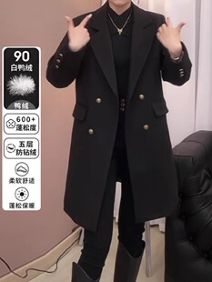 羽绒服内胆毛呢外套女中长款2025新款冬白鸭绒西装呢子大衣女加厚