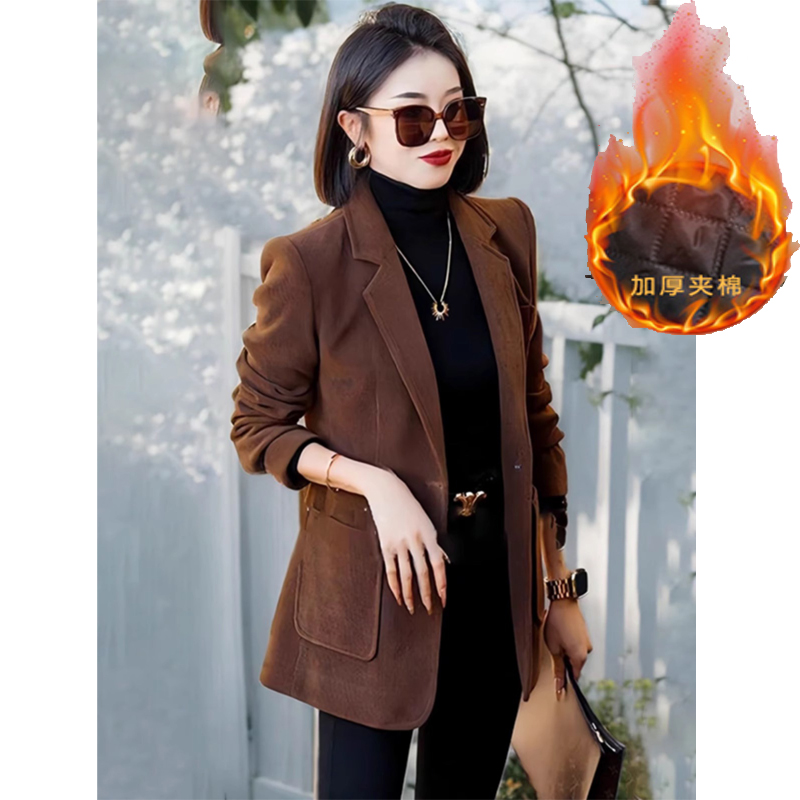 设计感后开叉西装外套女秋冬加棉2025新款时尚气质高级感收腰西服