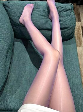 紫色马油袜大红色粉色油亮丝袜超薄马油袜激光油亮紫色3017款