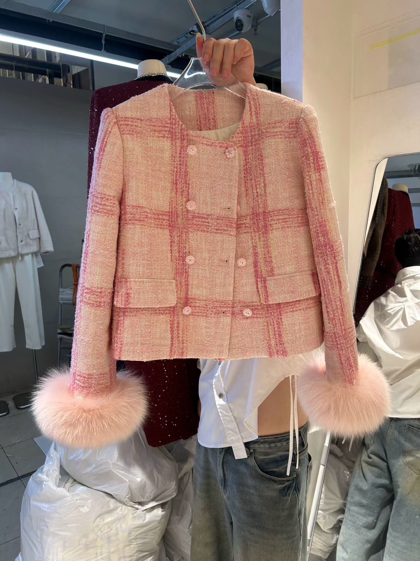 真狐狸毛 可拆卸羽绒服小香风外套羊毛圆领双排扣棉衣上衣冬季