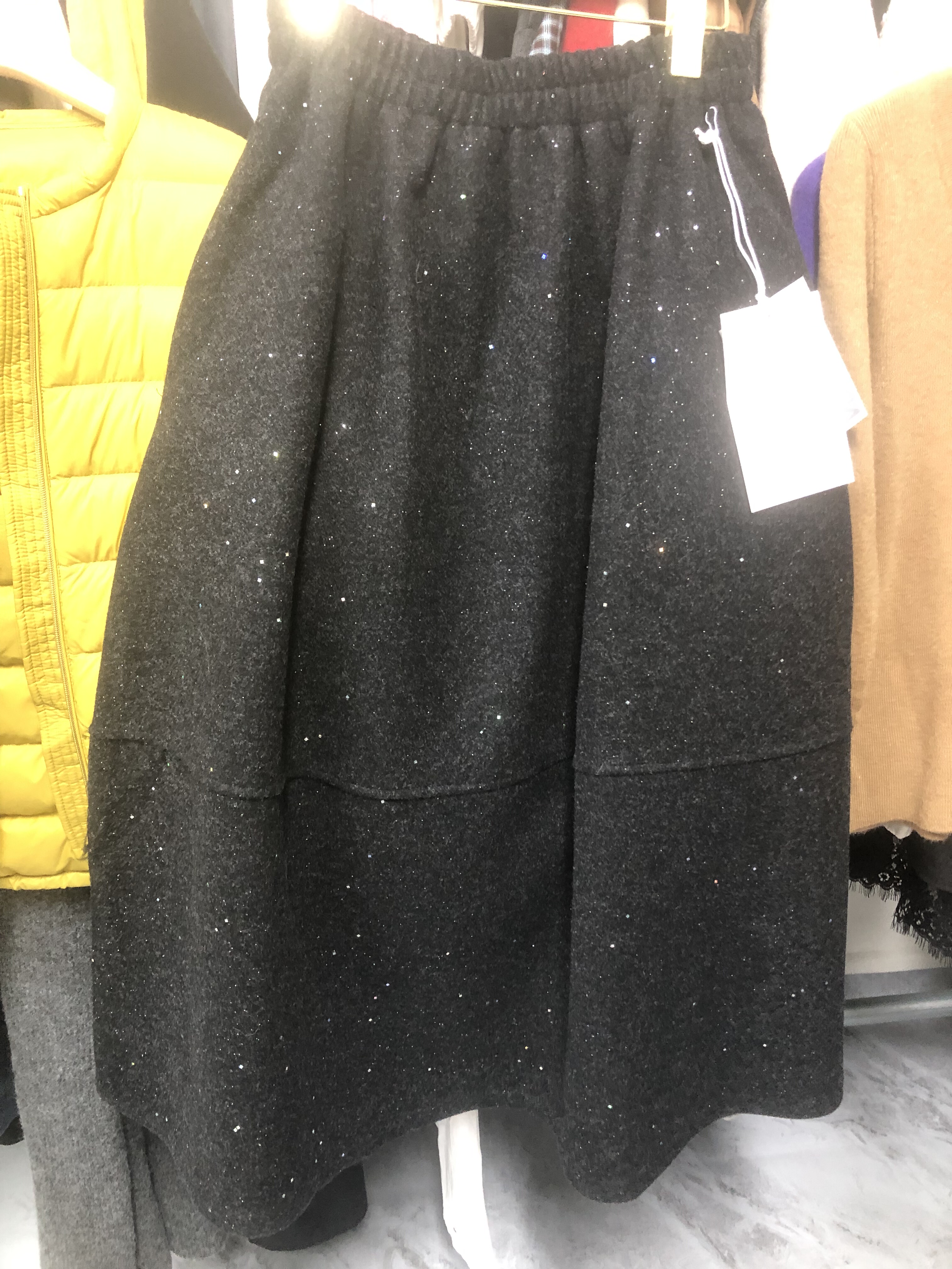 亮闪毛呢半身裙女 厚 腰部松紧A字伞裙中长款半裙冬季新款