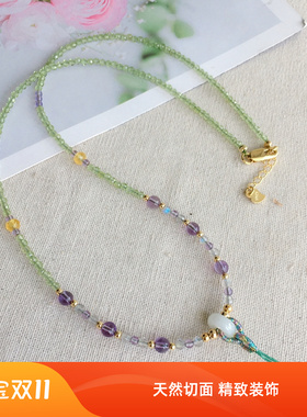 手工串珠天然切面珠链多宝项链绳高货吊坠挂绳女翡翠蜜蜡松石配绳