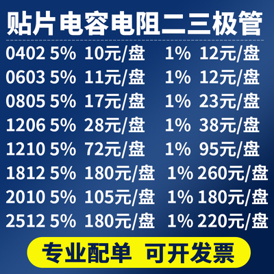 贴片电容电阻电感磁珠0402 0603 0805 1206电子元器件配单