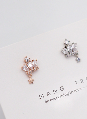925银针饰品法式清新皇冠五星锆石 无耳洞耳夹耳饰夹耳钉女假耳环