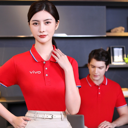 vivo工作服定制印logo纯棉polo衫圆领短袖T恤手机维修店工装刺绣