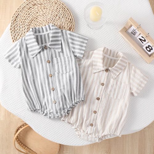男婴爬服薄款新生宝宝lopo领短袖连体衣满月百天休闲哈衣夏季衣服