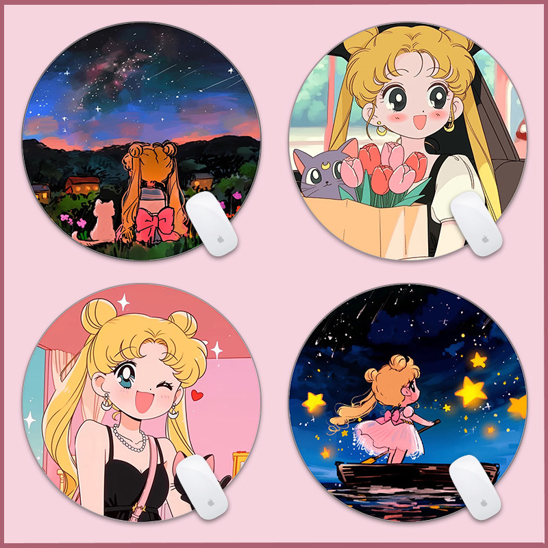 美少女战士卡通动漫粉色可爱圆形鼠标垫小号水冰月办公桌垫护腕女