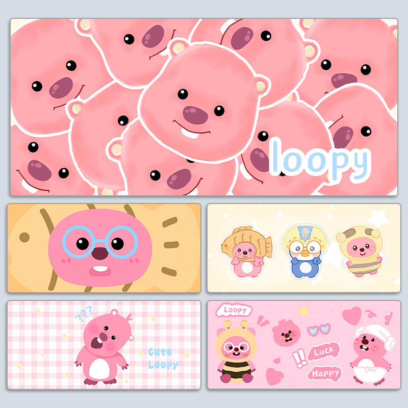 小海狸loopy卡通鼠标垫超大可爱女生粉色办公桌垫加厚锁边键盘垫