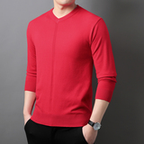 秋季毛衣长袖加大加肥针织抽条V领纯色套头休闲中青年9882P60，男装针织衫/毛衣，星座1106