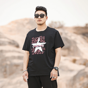 2021特大码宽松圆领短袖T恤加肥加大圆领港风模特图6118P55,男装T恤,星座1106