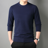 春秋毛衣长袖加大加肥针织抽条圆领纯色套头休闲中青年9883P65，男装针织衫/毛衣，星座1106