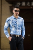 2026春款花衬衫多码加大版男士衬衫9714F55模特图，男装衬衫，星座1106