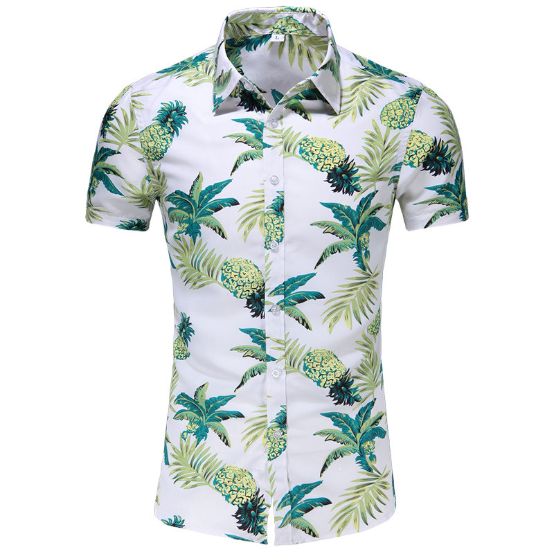2023花衬衫大码大货衬衣沙滩涤衫短袖6870P30 M-7XL码白底3D图图片