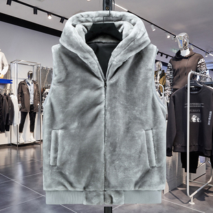 秋冬韩版修身毛绒绒马甲外套男无袖棉衣潮流青少年保暖背心