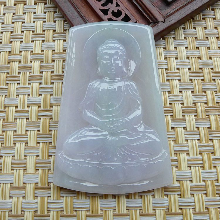 大日如来翡翠玉牌挂件缅甸天然翡翠老坑a冰糯种精雕