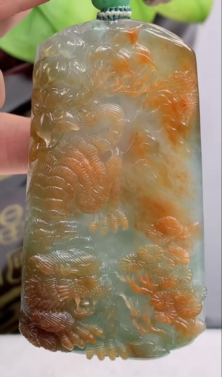 翡翠生肖虎牌冰飘红黄翡厚玉牌天然翡翠A货男女玉佩生肖玉佩虎牌