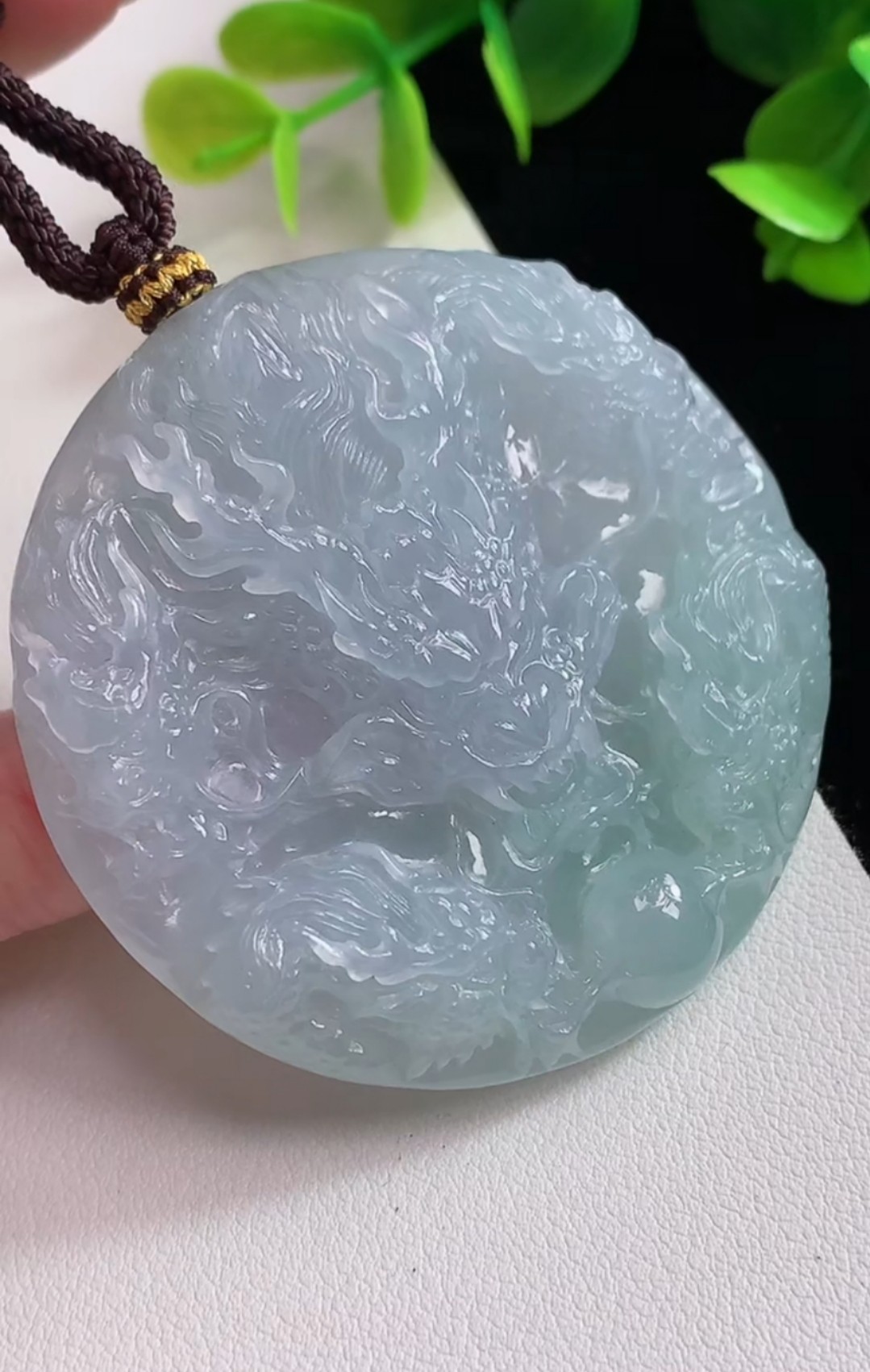 天然翡翠龙牌玉坠缅甸天然a货冰糯种男女玉佩龙牌玉龙九龙翡翠牌