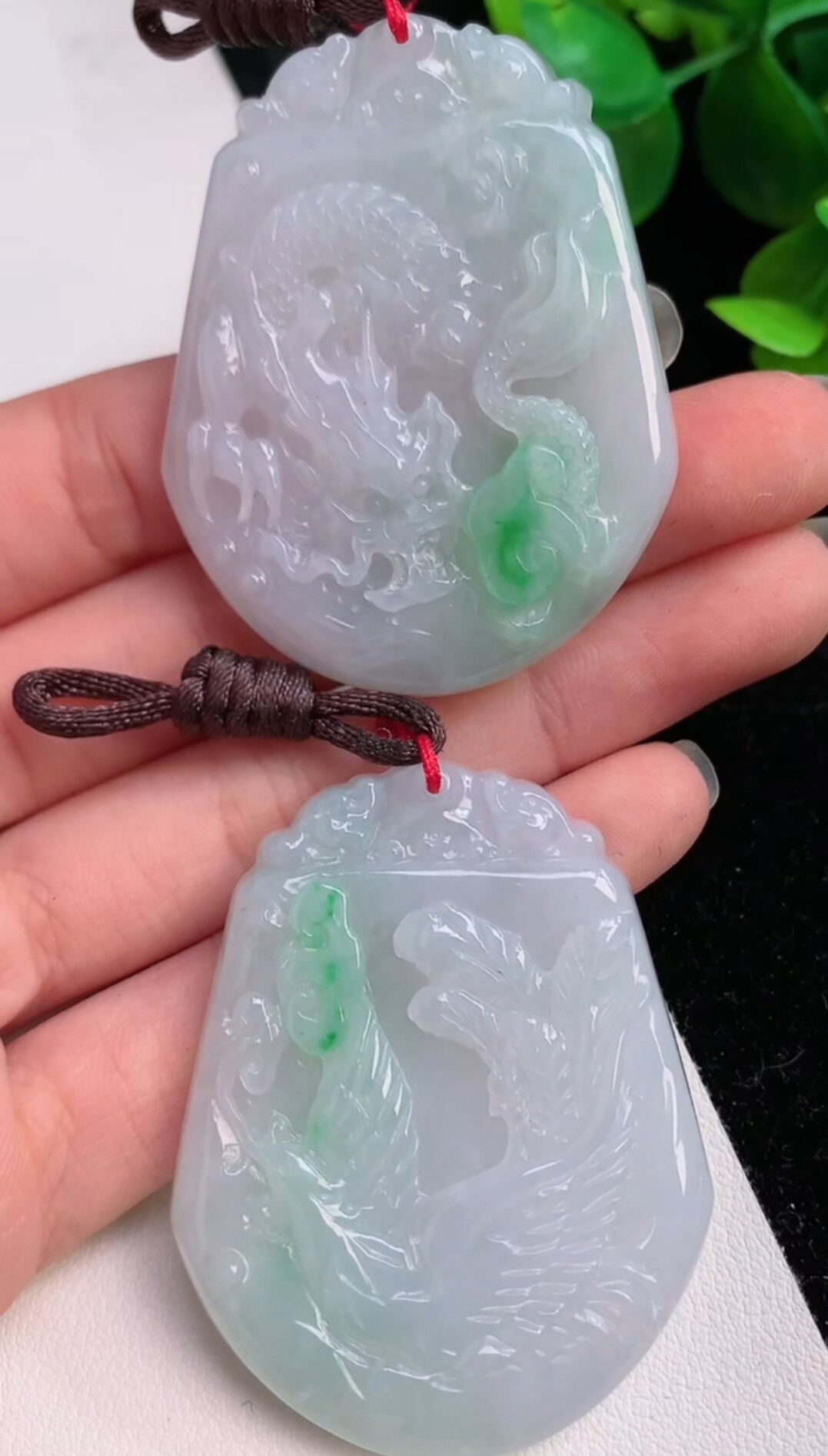 翡翠龙凤牌冰飘翠绿男女龙凤玉佩缅甸天然翡翠a翡翠玉吊坠龙凤牌