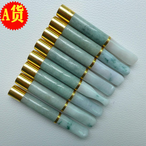 玉烟嘴冰飘花双彩老坑a货缅甸天然翡翠过滤玉扁嘴粗细通用玉烟嘴
