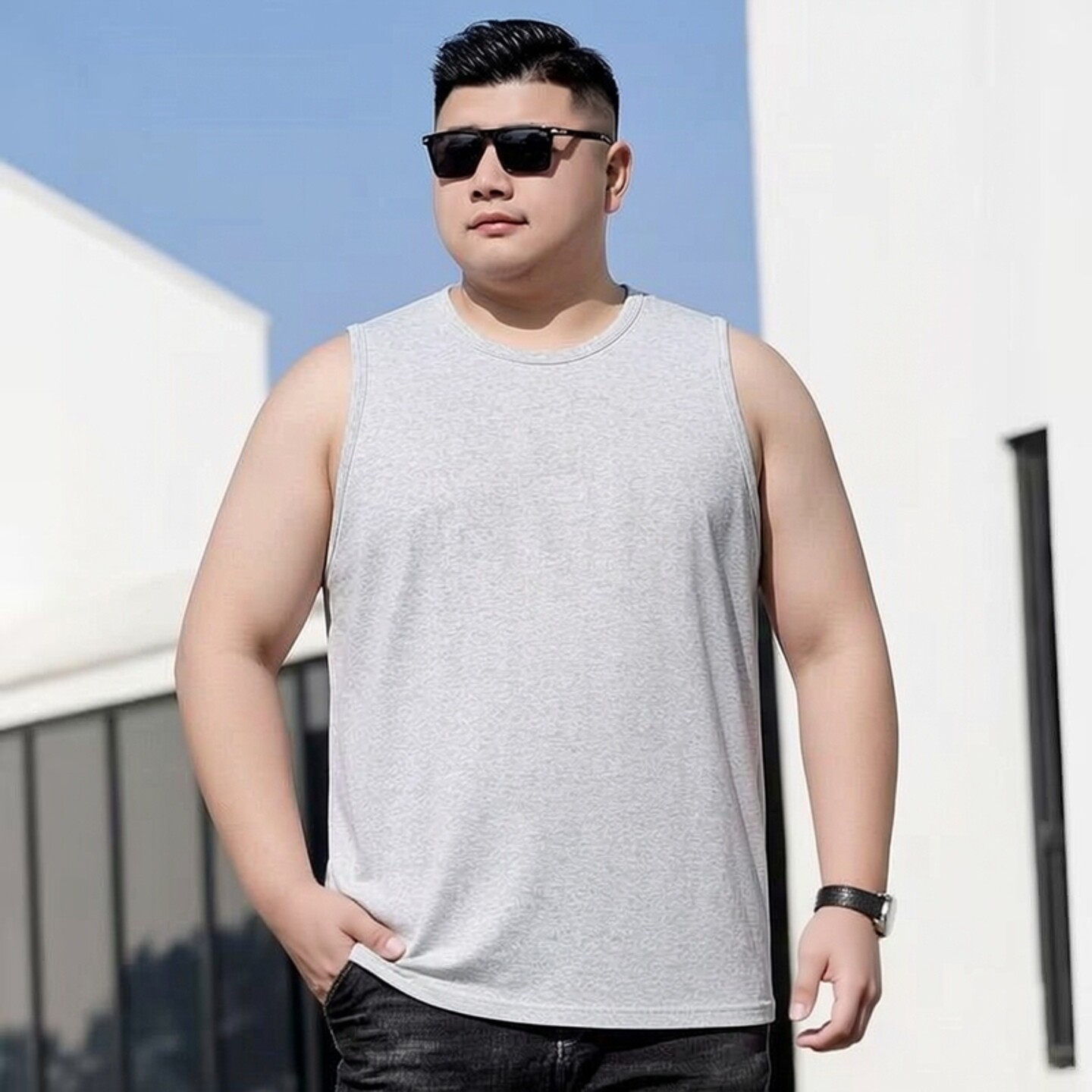300斤肥佬男装胖子无袖T恤男运动健身加肥加大码宽松纯棉汗背心夏