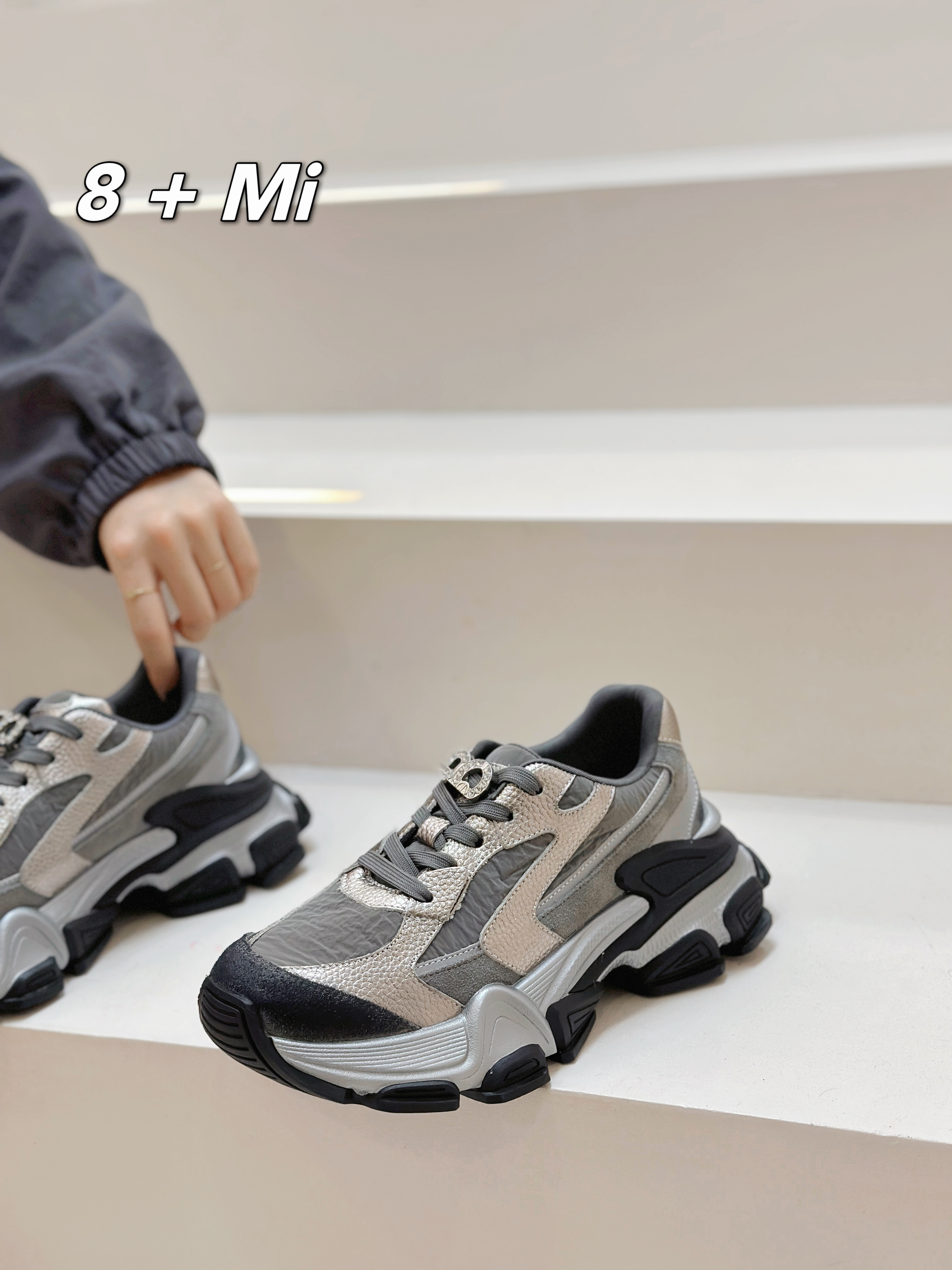 欧货真皮厚底网面老爹鞋女2025春季新款轻便增高休闲百搭运动鞋潮