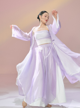 SOSO佳国风舞蹈纱衣女飘逸新中式古典舞紫色渐变珠光不规则舞蹈服