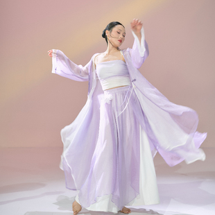 SOSO佳国风舞蹈纱衣女飘逸新中式古典舞紫色渐变珠光不规则舞蹈服