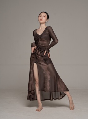 SOSO佳爵美系弹力软糯腰褶皱不规则美拉德色新国风爵士异域舞蹈服