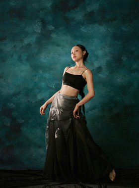 SOSO佳古典舞国风爵士新中式水墨多片开叉气质飘逸百搭腰纱舞蹈服