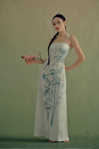SOSO佳新中式青竹吊带舞蹈长裙