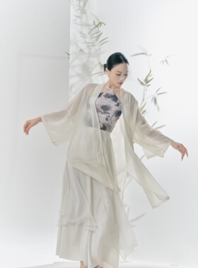 SOSO佳古风舞蹈宽松日常白色外披飘逸国风茶道中禅意舞蹈服演出服