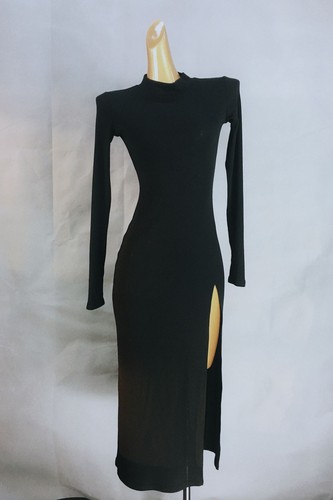 性感开衩修身连衣裙长袖针织长款