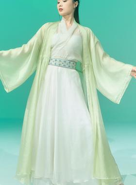 SOSO佳新国风舞蹈飘逸仙气舒适大摆纱衣青绿色广袖练功古典舞蹈服