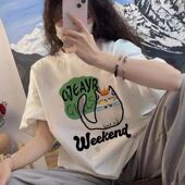 女装 设计感小众初中生夏日大码 胖mm 女t恤2026新款 正肩纯棉短袖