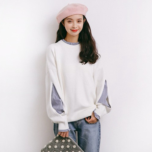 假两件上衣设计感针织毛衣外套女2025新款加厚秋冬宽松慵懒风白色