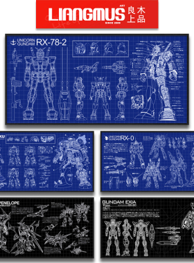 清晰版gundam高达扎古元祖RX-78-2设计稿图纸蓝图装饰画海报礼物