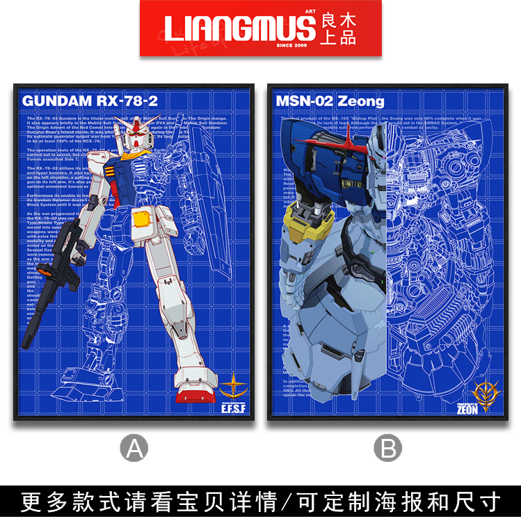 gundam高达元祖RX78-2吉翁号蓝图设计图纸剖析图稿装饰画海报礼物