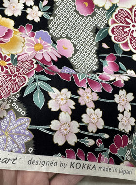 日本进口KOKKA纯棉烫金牡丹幅宽112cm衬衫厚度一米135克13元半米