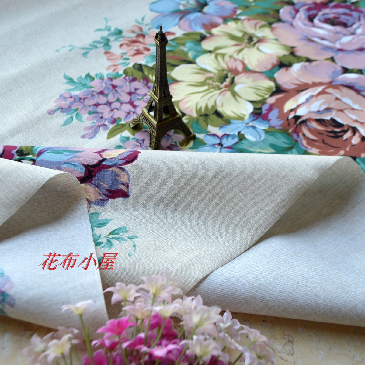 优质纯棉布料米底定位花棉布服装手工diy靠垫包包布艺面料9元半米