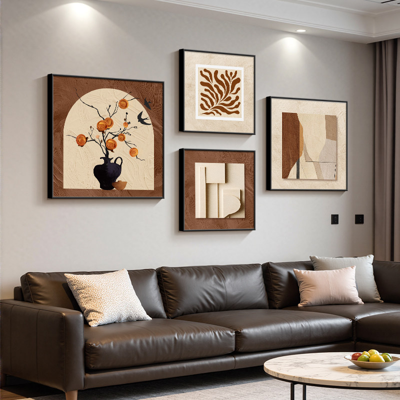柿柿如意客厅挂画复古高级感大白墙沙发背景装饰画小众艺术组合画,家居饰品,现代装饰画,淘宝优惠券,粉丝福利购,淘宝优惠卷