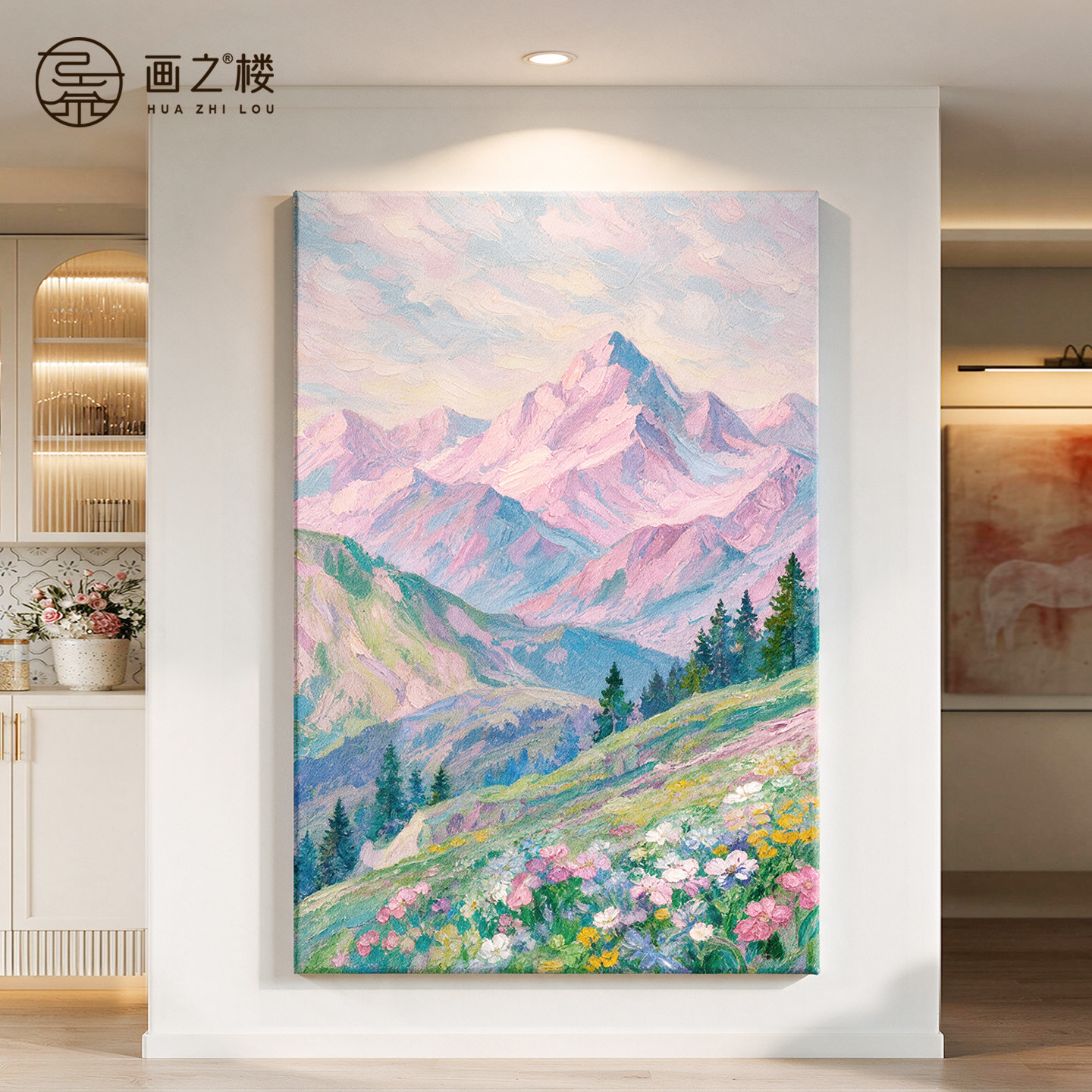 背有靠山入户玄关装饰画2026新款艺术砂岩画唯美风景走廊过道挂画