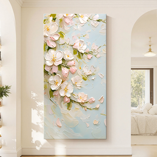 法式奶油风玄关装饰画2025新款迎门墙桃花挂画肌理感走廊过道壁画