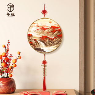 鸿运当头2026新款挂饰客厅入户门中国结挂件玄关斗柜山水图装饰画