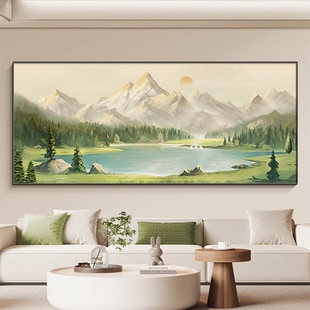 聚宝盆客厅装饰画日照金山聚财山水风景挂画沙发背景墙高级感壁画