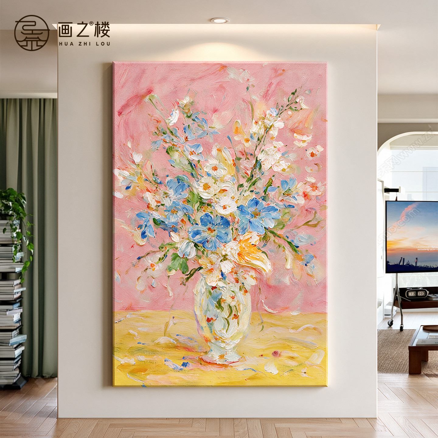 奶油风花卉入户过道玄关装饰画小众艺术砂岩肌理画治愈系走廊挂画