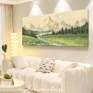 源远流长客厅东墙装饰画山水风景画日照金山奶油风沙发背景墙挂画