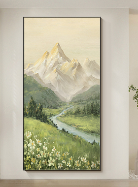 日照金山入户玄关装饰画山水风景油画客厅壁画走廊过道高级感挂画