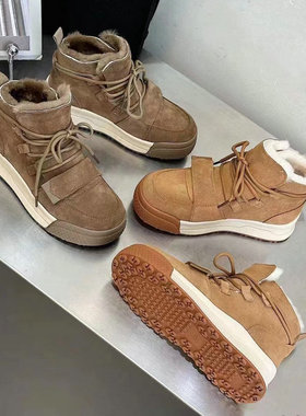 巴迪雅女鞋2023冬新款欧洲站真皮休闲棉勃肯鞋女时尚雪地靴96003