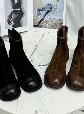 巴迪雅女鞋2024秋冬新款欧洲站后拉链时尚短靴真皮切尔西靴99308